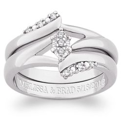 Sterling Silver Genuine Diamond Cluster 2-Piece Wedding Ring