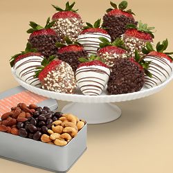Nut Trio & Full Dozen Fancy Chocolate Chip Covered Strawberries