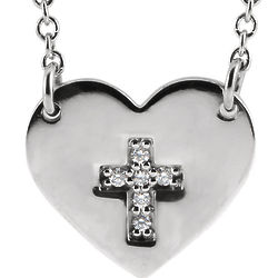 Sterling Silver Heart Diamond Cross Necklace