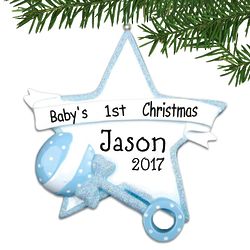 Personalized Baby's 1st Christmas Star Ornament in Blue