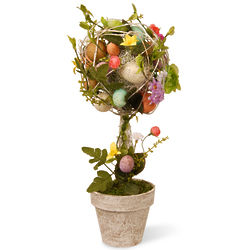 Easter Topiary with Eggs, Flowers, and Twigs