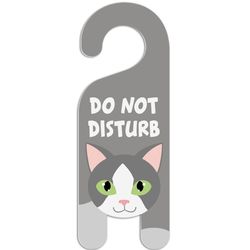 Grey & White Cat Do Not Disturb Plastic Door Knob Hanger
