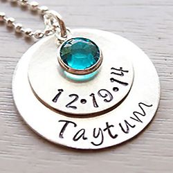 Mother's Personalized Birthdate and Birthstone Silver Necklace