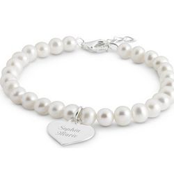 Girl's Sterling Pearl Bracelet with Heart Charm