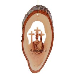 Olive Wood Bark Ornament with Crosses