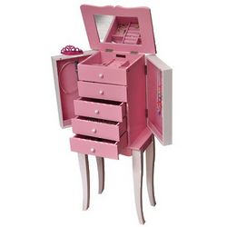 Girl's Pink and White Wood Jewelry Armoire