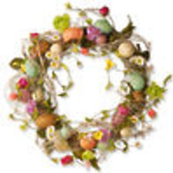 Easter Wreath with Eggs, Flowers, and Twigs