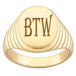 Men's Engraved Gold-Plated Oval Signet Ring