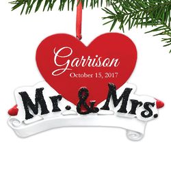 Newlywed's Personalized Mr. & Mrs. Heart Ornament