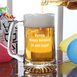 Personalized Cheers to You Glass Birthday Beer Mug