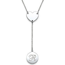 Y Shaped Necklace with Engraved Initial Pendant