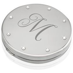 Personalized Silver Pocket Mirror with Crystals