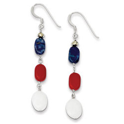 Sterling Silver Red Coral Crystal White Jade Lapis Dangle Earring