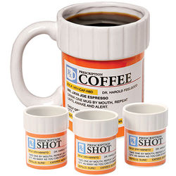 Ceramic Prescription Coffee Mug and 3 Shot Glasses Gift Set