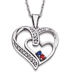 Sterling Silver Birthstone Double Heart Diamond Accent Necklace