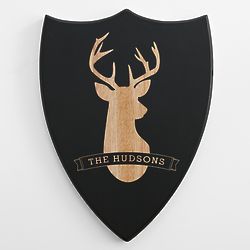 Family's Large Personalized Deer-Shaped Wooden Sign in Black