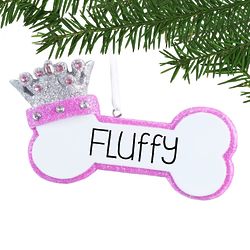 Personalized Pink Dog Bone Ornament with Crown