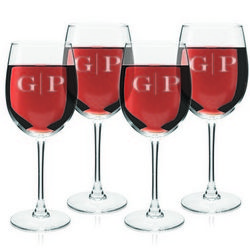 4 Monogrammed Sophisticated Wine Glasses