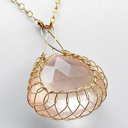 Rose Quartz Wire Cradle Necklace