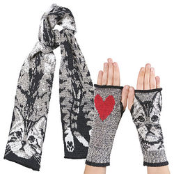 Cat Scarf and Fingerless Meow Mittens Set