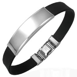 Personalized Stainless Steel Black Rubber Bracelet