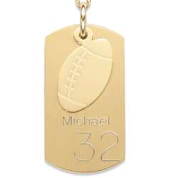 Gold Stainless Steel Football Engraved Dog Tag Necklace