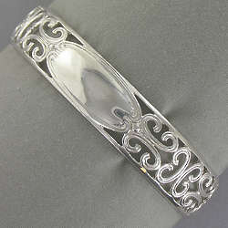 Personalized Oval Sterling Silver Scroll Cuff Bracelet