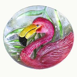 Glass Flamingo Birdbath