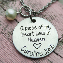 A Piece of My Heart Lives in Heaven Memorial Birthstone Necklace