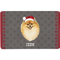 Personalized Pomeranian in Santa Hat with Pawprints Doormat