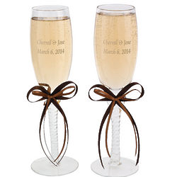 Personalized Champagne Flutes With Brown Bows