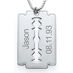 Engraved Razor Blade Necklace in Sterling Silver