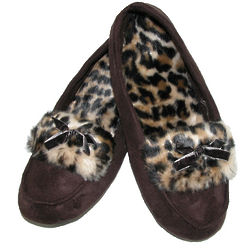 Women's Microsuede Cheetah Trim Moccasin Slippers
