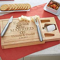 Personalized Eat, Drink, & Be Married Cheese Board and Knife Set