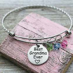 Best Grandma Ever Adjustable Wire Bangle Bracelet with Charms
