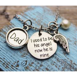 I Used To Be His Angel Dad Memorial Birthstone Necklace