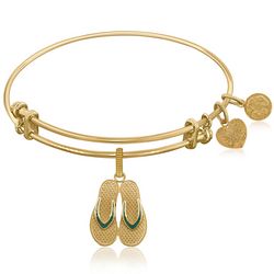 Expandable Bangle in Yellow Tone Brass with Flip Flop Charm