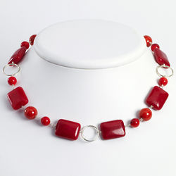 Sterling Silver Red Coral Stone Necklace