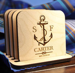 Personalized Nautical Anchor Coaster Set