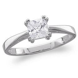 Sterling Silver Square-Cut CZ Solitaire Ring