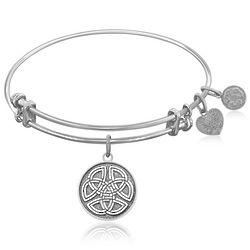 Expandable Bangle in White Tone Brass with Celtic Charm