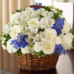 Peace, Prayers & Blessings Basket Bouquet in Blue and White