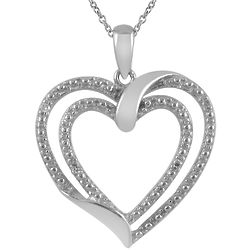 Stunning Diamond Double Heart Pendant in Sterling Silver