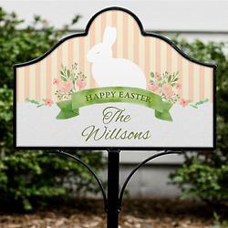 Personalized Happy Easter Pink Stripe Magnetic Sign