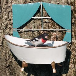 Handcrafted Metal Bathtub Bird Feeder