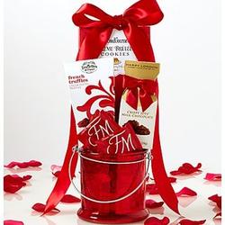 Hearts Afire Candle Holder & Sweets Gift Basket