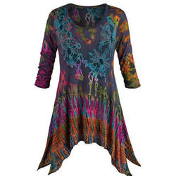 Jennifer Tie-Dye Tunic Top with Scoop Neck and 3/4 Sleeves