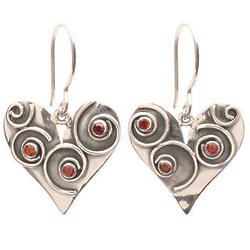 Spiral Heart Garnet Earrings