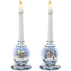 Thomas Kinkade Snowglobe Candleholders and Flameless Candles