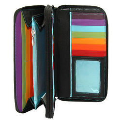 Black Leather Clutch Wallet with Multicolor Interior